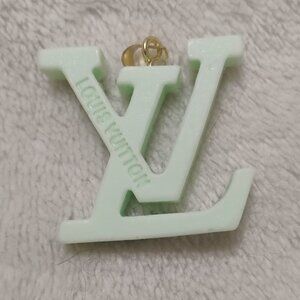 Upcycled Mint Green LV Resin Charm, Gold Bail